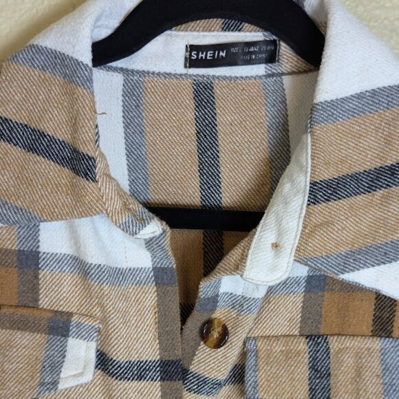 Plaid Single Breasted Belted Shirt Dress Size Large - Picture 4 of 6